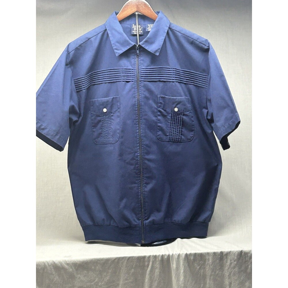 Vintage John Blair Navy Short Sleeve Zip Shirt Jacket Large Pleated Grandpacore
